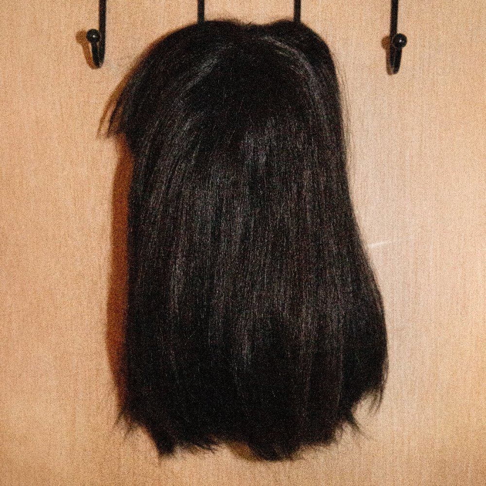 Pure Stretch Cap Dark Brown/Black Bob with Bangs Synthetic Wig, Used
